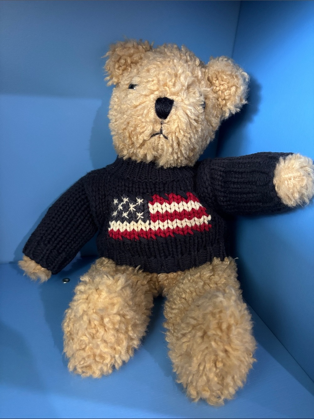 Vintage 1990 Ty Bear in American Flag Sweater - Made in Korea for The Limited
